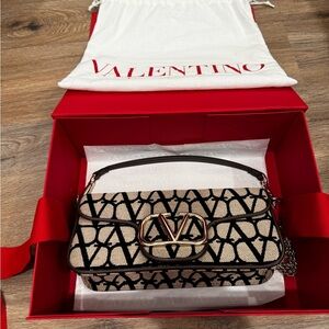 Valentino Garavani Black and Cream Logo Shoulder Bag
